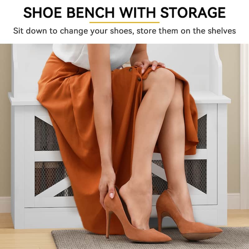 Moasis 68.1" Farmhouse Hall Tree Entryway Bench - 42.1'' Lx 15.7''W x 68.1''H