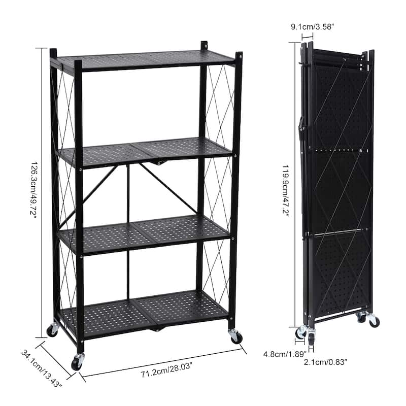 HealSmart 4-Tier Foldable Metal Rack Storage Shelving Unit with Wheels