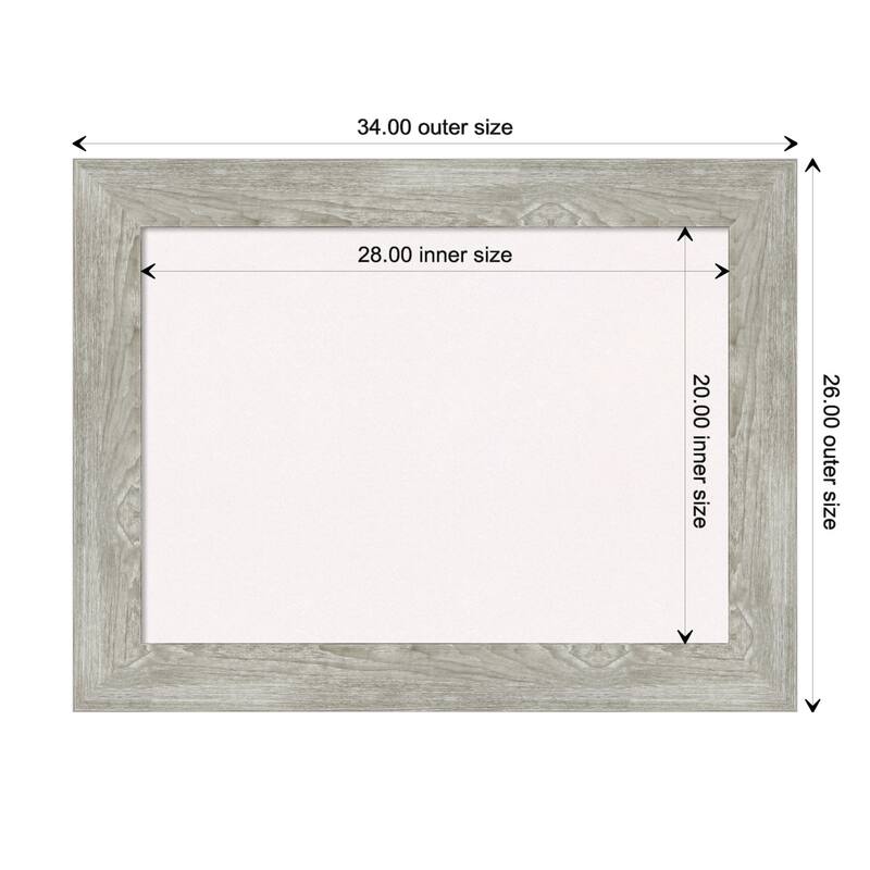 Dove Greywash Framed White Corkboard Bulletin Board - Board Size 28x20