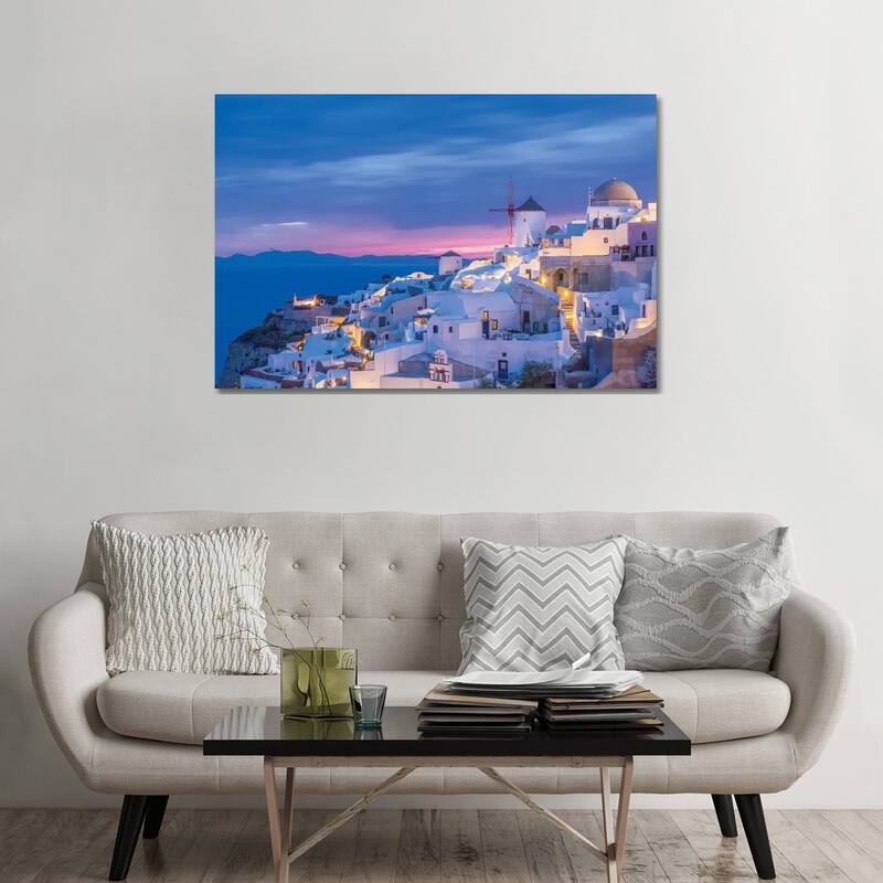iCanvas "Greece, Oia. Greek Orthodox church and village at sunset." by Jaynes Gallery Canvas Print - 32x48x1.5