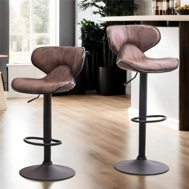 Upholstery Airlift Adjustable Swivel Barstool w/ Chrome Base, Set of 2