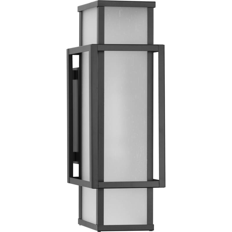 Unison Collection Two-Light Matte Black Etched Seeded Glass Contemporary Wall Lantern - 6 in x 7.62 in x 18 in