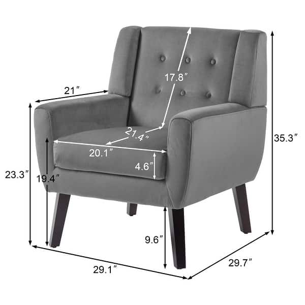 dimension image slide 5 of 8, Velvet Upholstered Armchair Tufted Accent Chair