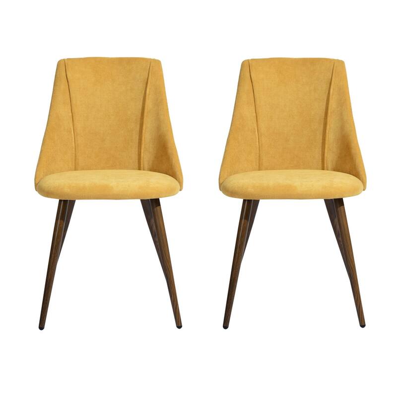 HomeRoots Set of Two Yellow and Brown Upholstered Fabric Dining Side Chairs - 19.70 in. x 32.70 in. x 20.50 in.