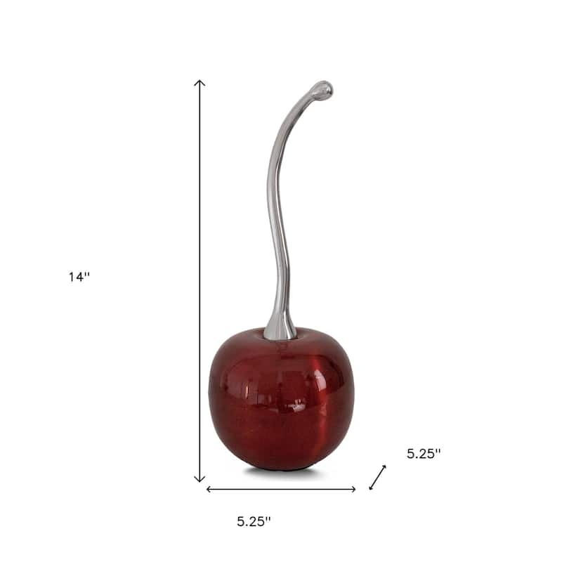 HomeRoots 14" Red And Silver Aluminum Cherry Tabletop Sculpture - 5.25 in. x 14.00 in. x 5.25 in.
