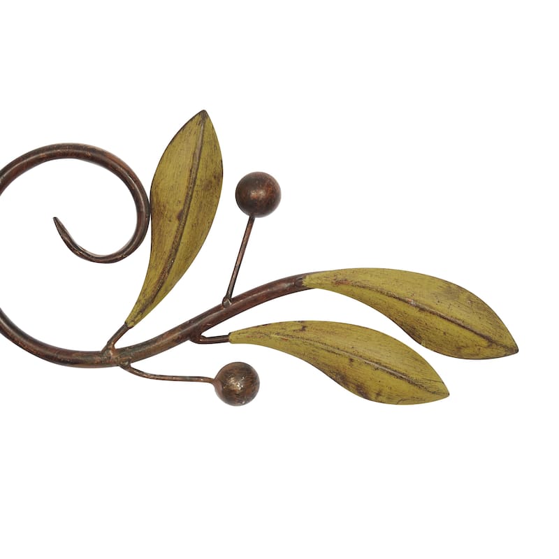 Metal Leaf Home Wall Decor with Scrolled Vine - Green or Red - Roche River Decor