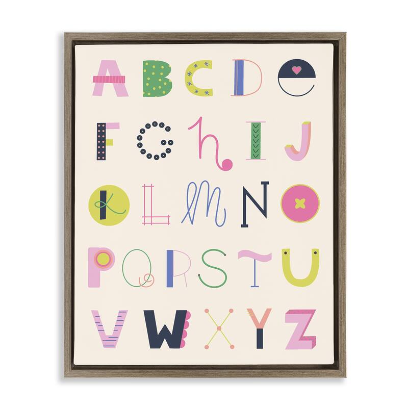 Stupell Eclectic Alphabet Letters Framed Floater Canvas Wall Art Design By Sazerelli Designs - 17 x 21 - Brown