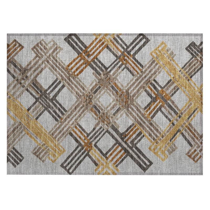 Machine Washable Indoor/ Outdoor Modern Trellis Chantille Rug