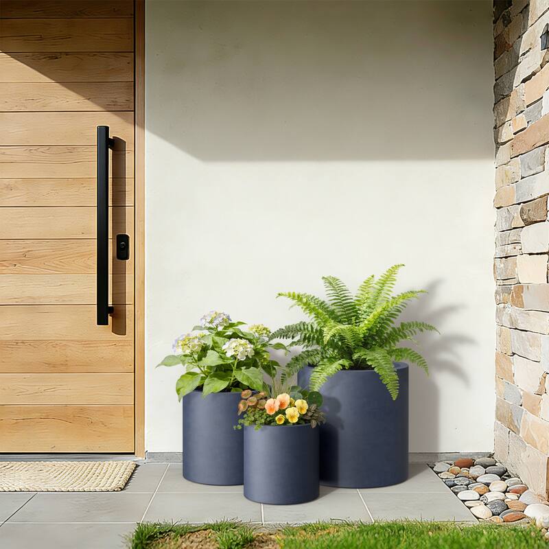 Concrete Tall Round Pot Cylindrical Flower Planter with Drainage Hole