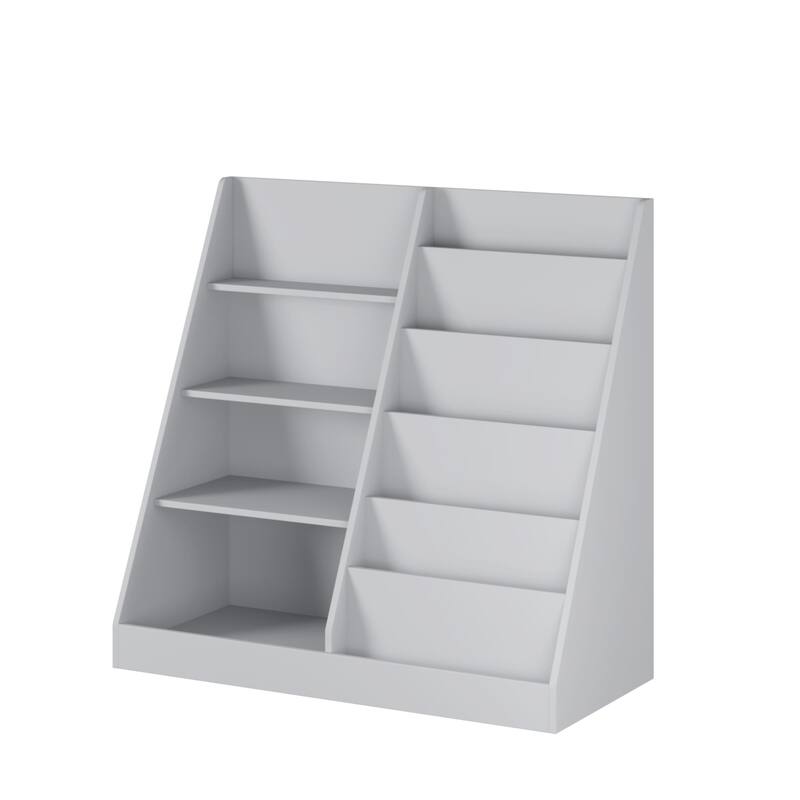 Anmytek Kids Bookcase Large Capacity Trapezoid Bookshelf Eco Friendly Wood Toy Storage Organizer Cabinet