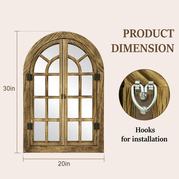 dimension image slide 1 of 2, Vintage Wood Windowpane Arched Wall Mirror