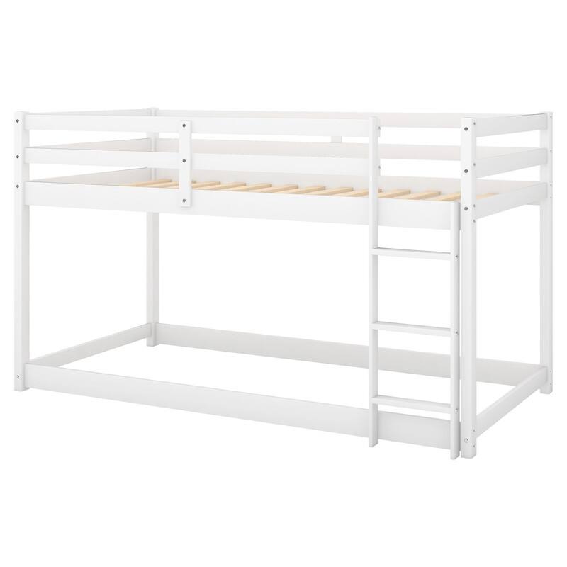 Twin over Twin Size Floor Bunk Bed with Ladder