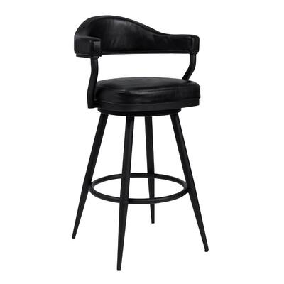 30 Inch Vintage Faux Leather Bar Stool, Metal Peg Legs, Black