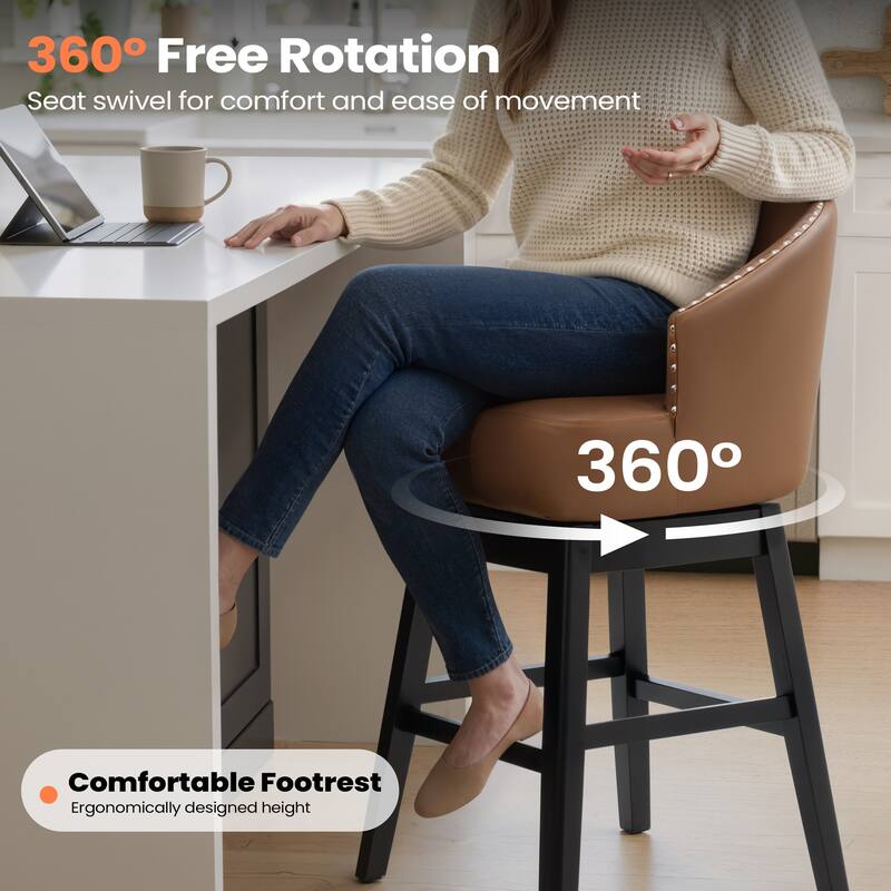 26.4"H Swivel Faux Leather Upholstered Solid Wood Counter Stools