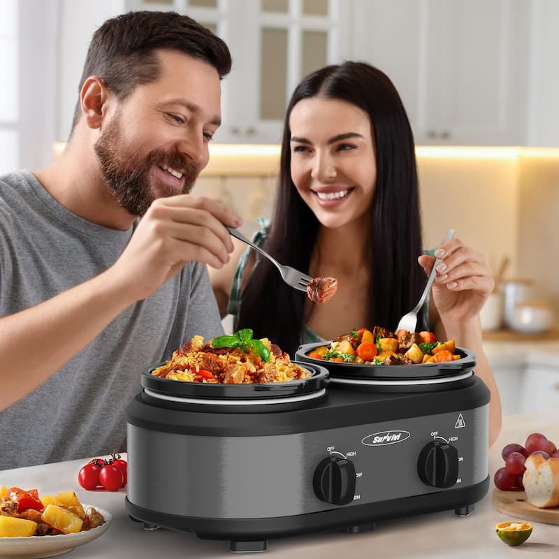 Dual Slow Cooker, Buffet Servers and Warmer, Gray