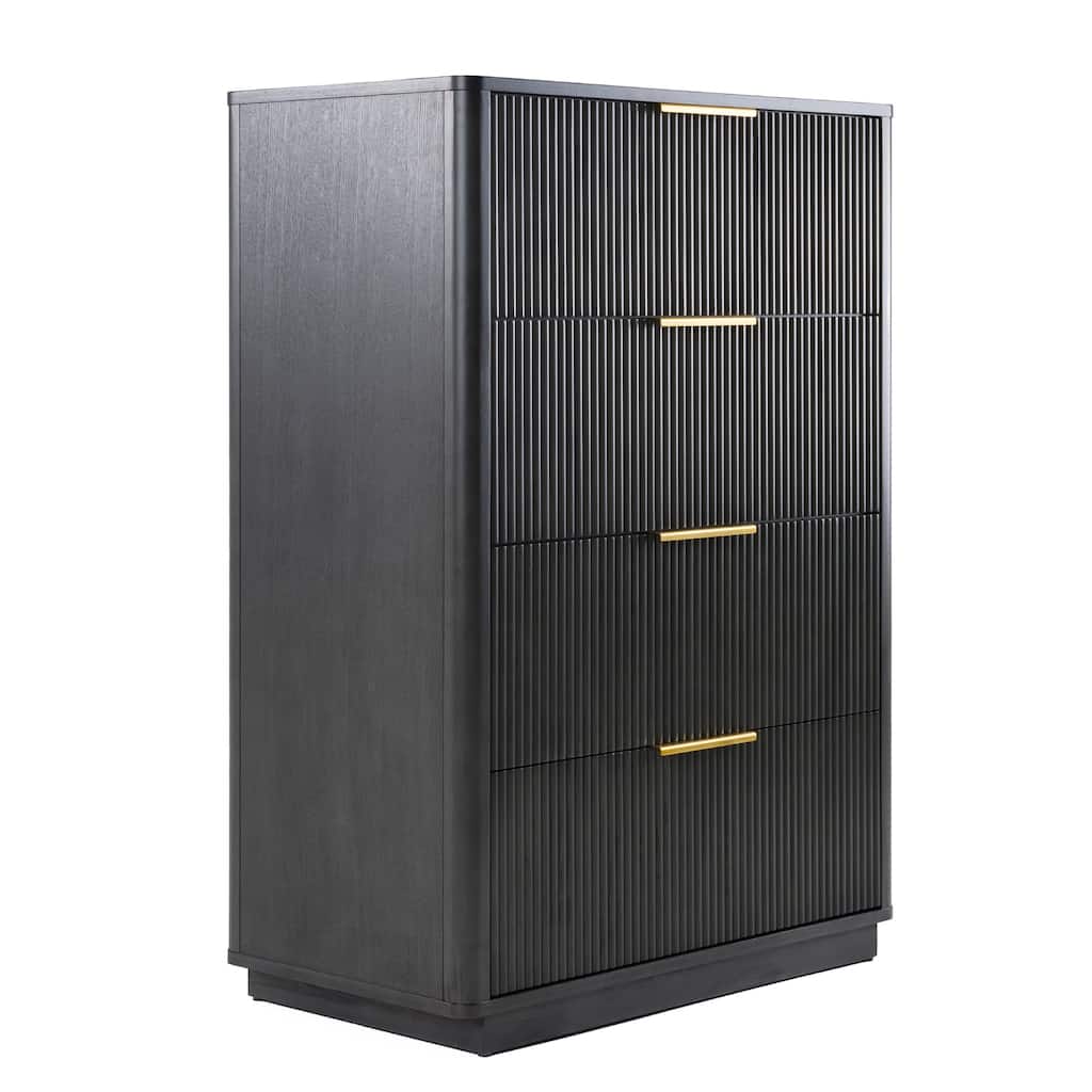Noe Celia Tall Dresser Chest, 4 Drawers, Retro Luxe Gray Solid Wood