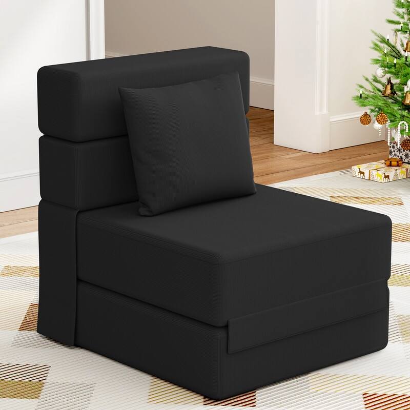 Corduroy Compression Convertible Folding Sectional Sofa - Black Corduroy