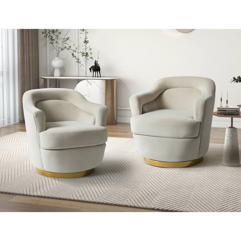 Kanstantin Modern Upholstered Swivel Barrel Chair with Golden Base Set Of 2 by HULALA HOME
