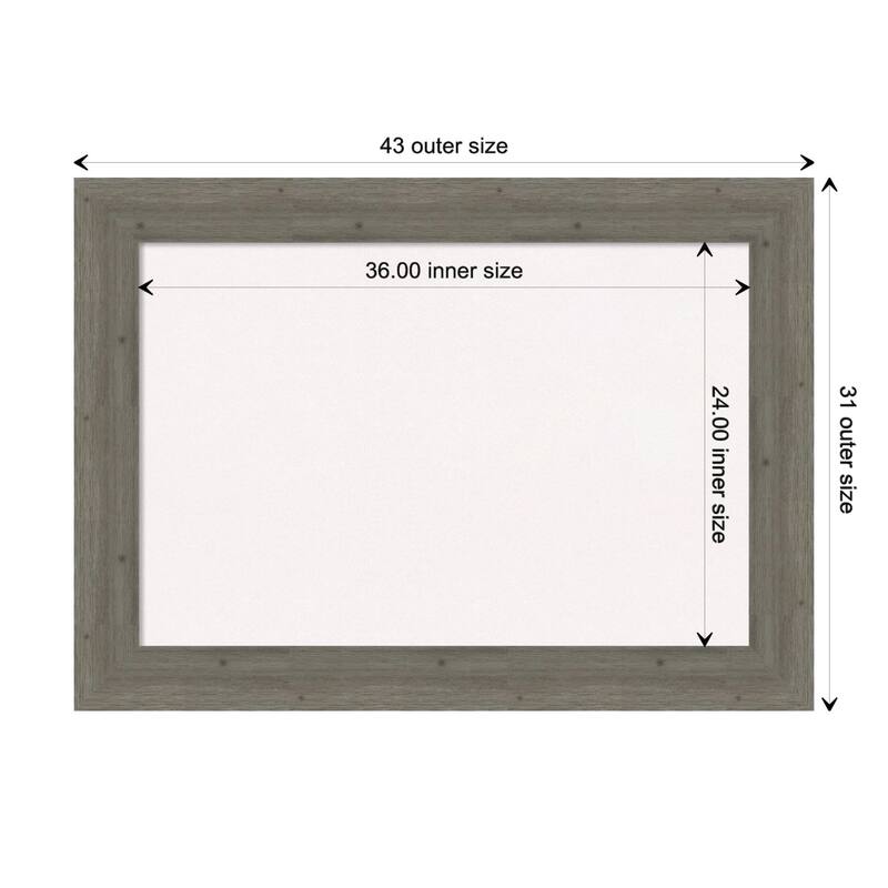 Fencepost Wood Framed White Corkboard Bulletin Board - Fencepost Grey - Board Size 36x24