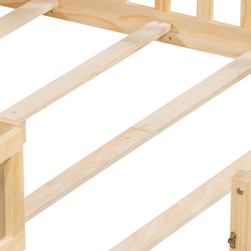 Full-Size Montessori Floor Bed with Bookcases, Blackboards, and Storage Headboards for Kids and Teens