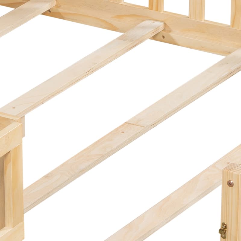 Natural Full Size Plywood Montessori Floor Bed with Bookcases
