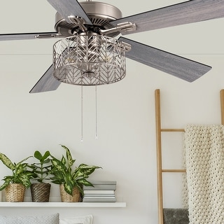 Layla River of Goods Satin Nickel 52 in. Ceiling Fan With 2 LED Lights - 52" x 52" x 13.75"/18.75"