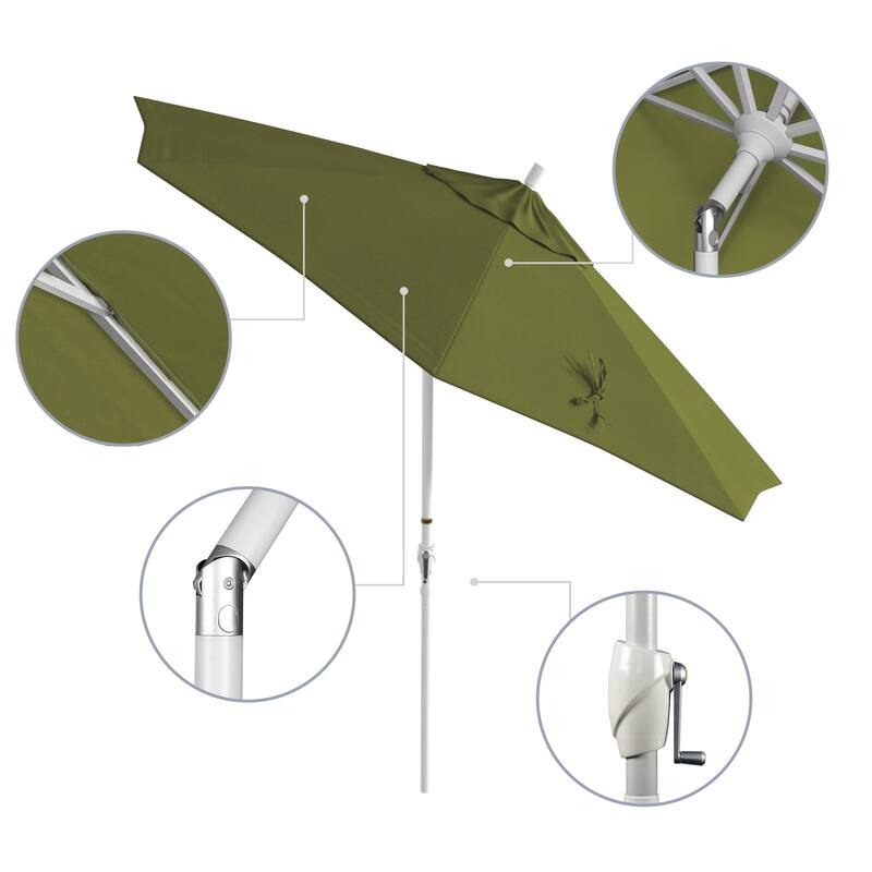 California Umbrella 9' Rd. Aluminum Patio Umbrella, Crank Lift with Push Button Tilt, White Finish, Pacifica Fabric