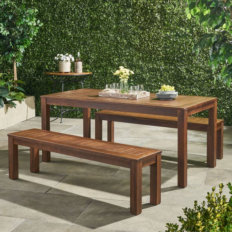 Manila Outdoor Dark Brown Acacia Wood Dining Set by Christopher Knight Home - N/A