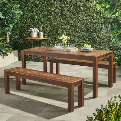 Manila Outdoor Dark Brown Acacia Wood Dining Set by Christopher Knight Home