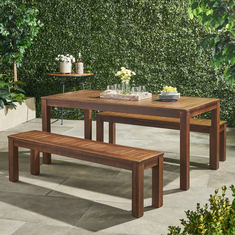 Manila Outdoor Dark Brown Acacia Wood Dining Set by Christopher Knight Home - N/A - Brown