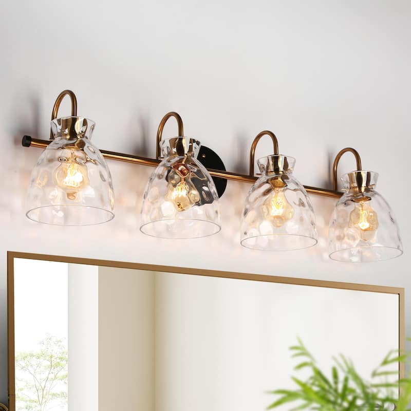 Elisie Modern Glam 4-light Bathroom Vanity Light Transitional Black Gold Sconce with Water Glass - L 31.5" x W 7.5" x H 9"