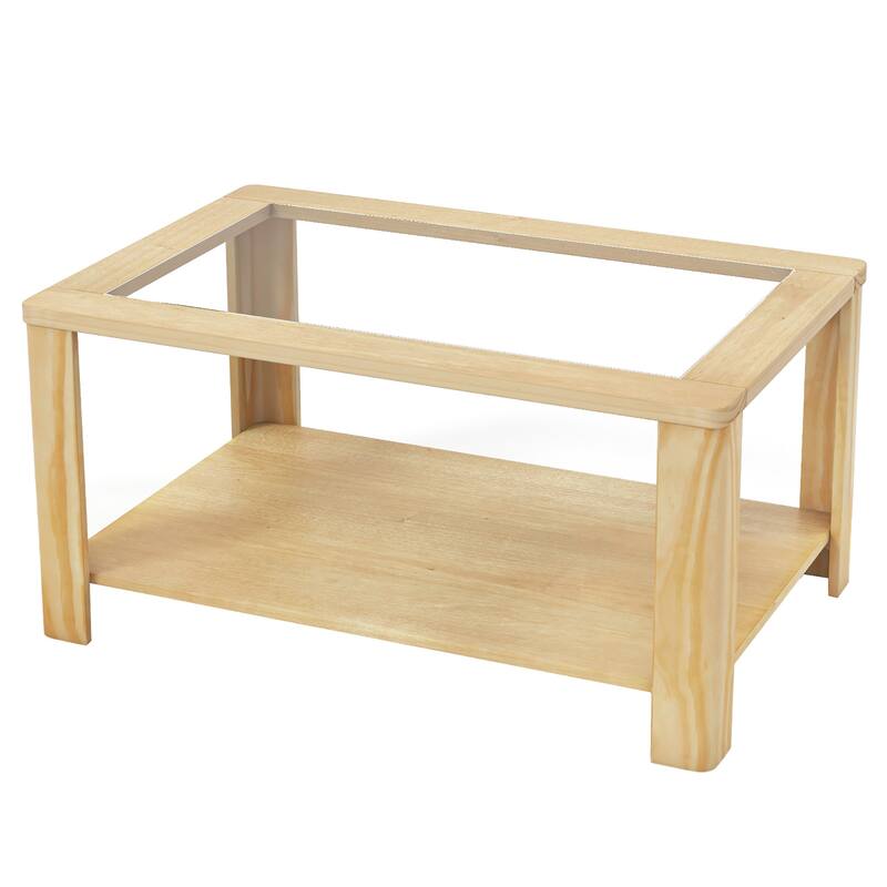 Gymax 2-Tier Coffee Table w/ Tempered Glass Tabletop & Storage Shelf