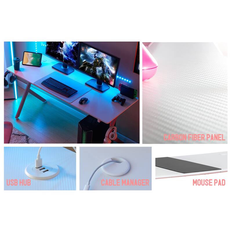 63 inch Carbon Fiber Gaming Desk with Mouse Pad Esports Style Computer Desk for Gamers, Sturdy & Large Gaming Workstation