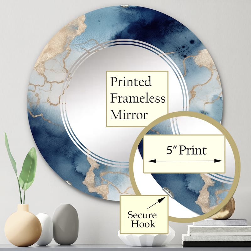 Designart "Blue and Gold Marble Clouds VIII" Fractals Modern Wall Mirror