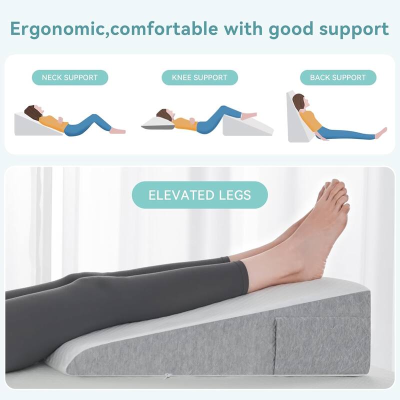 Wedge Memory Foam Bed Pillow and Washable Cover - Gray