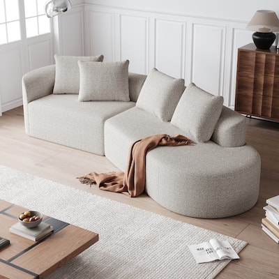 Modern Chenille Upholstered Sectional Sofa Free Combination 4 Seater Extra Deep & Wide Curved Cloud Couch with Throw Pillows