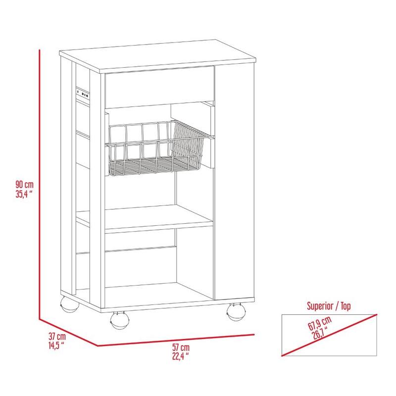 Prospect 5-Shelf 1-Drawer Kitchen Cart White and Light Oak