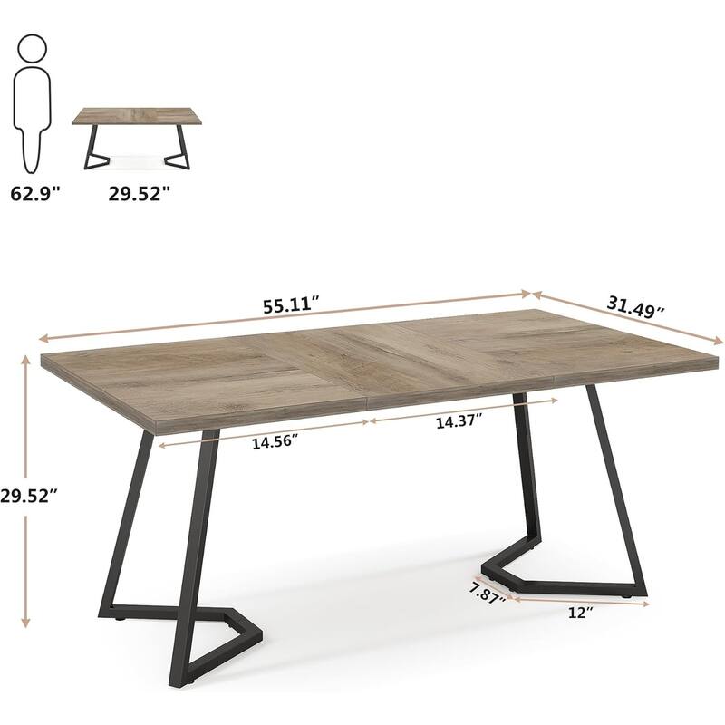 Modern Dining Room Table, 55" White Dining Dinner Table for 6 People - 55"L * 28"W * 30"H