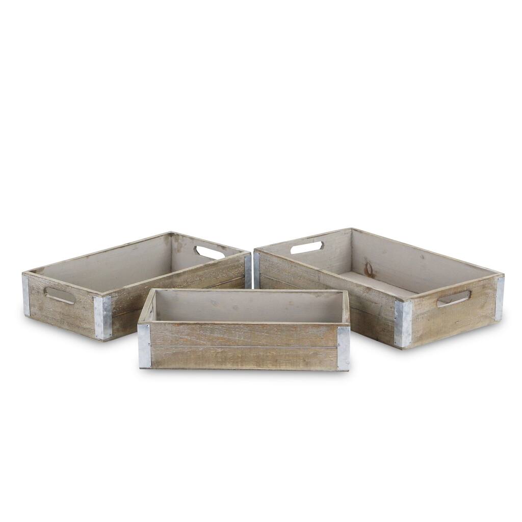 Brown Wood Rectangular Crate (Set of 3)