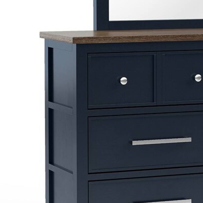 Tela Wide Dresser, 8 Drawers w Metal Handles, Blue Solid Pinewood