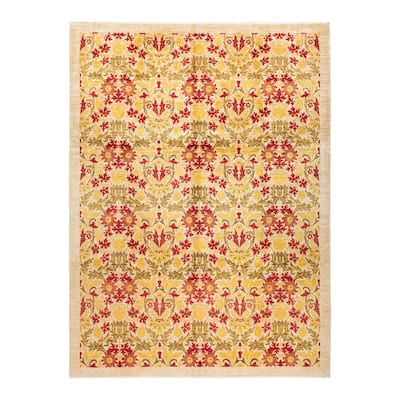 Overton Hand Knotted Wool Vintage Inspired Modern Contemporary Arts & Crafts Ivory Area Rug - 8' 10" x 11' 7"
