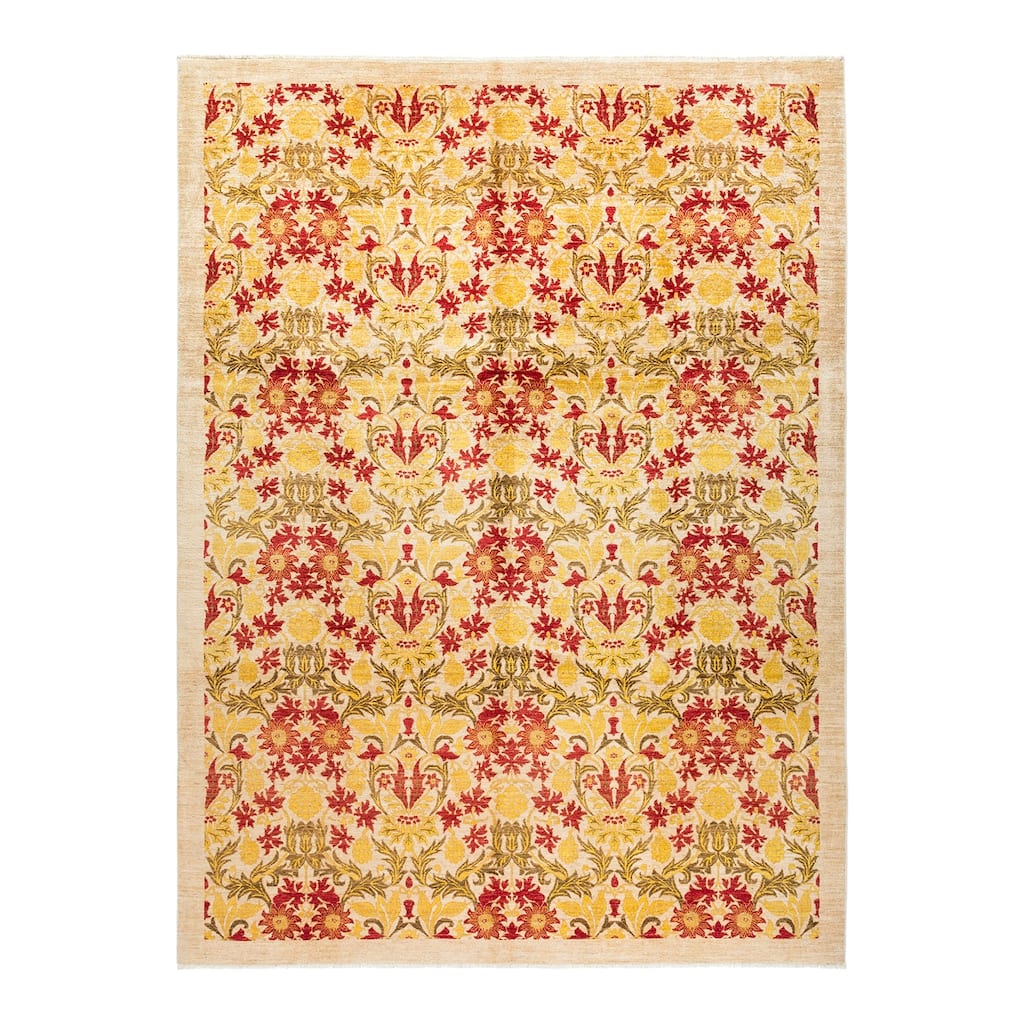 Overton Hand Knotted Wool Vintage Inspired Modern Contemporary Arts & Crafts Ivory Area Rug - 8' 10" x 11' 7"