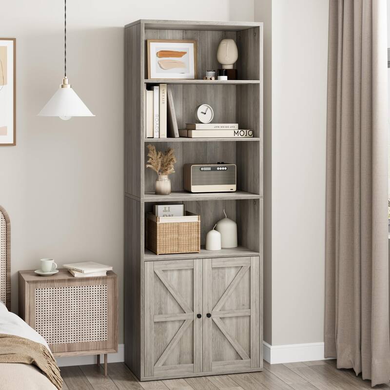 Bookcase with Doors Farmhouse Bookshelf