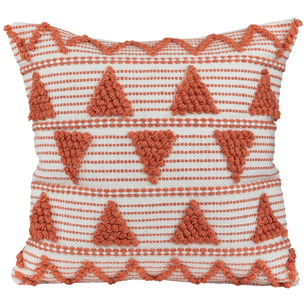20" Orange and Cream Handloom Woven Outdoor Square Throw Pillow