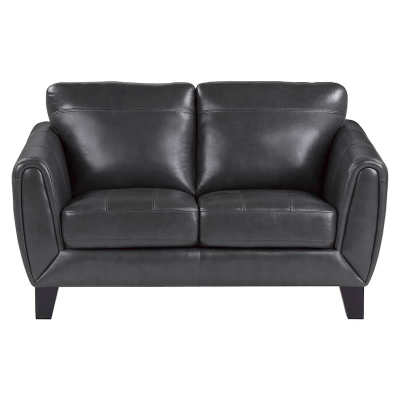 Sofy 61 Inch Loveseat, Dark Gray Top Grain and Faux Leather, Solid Wood