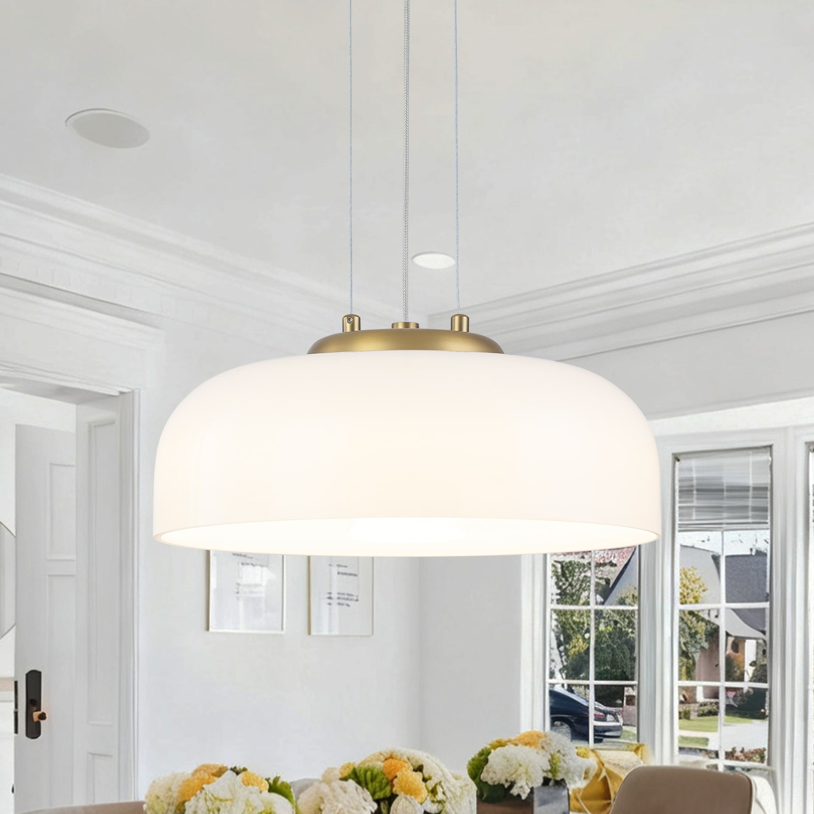 Single Light LED Pendant with Milky White Glass Shade Dimmable Modern