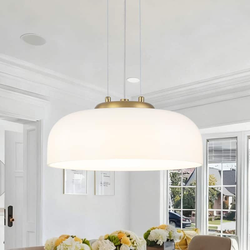 Single Light LED Pendant with Milky White Glass Shade Dimmable Modern - Dia.12.8*9.84-in