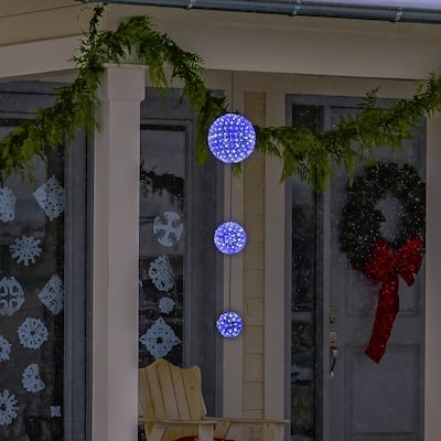 Alpine Corporation 3-Tier Indoor/Outdoor Hanging Christmas Ornaments with Chasing LED Lights - Blue
