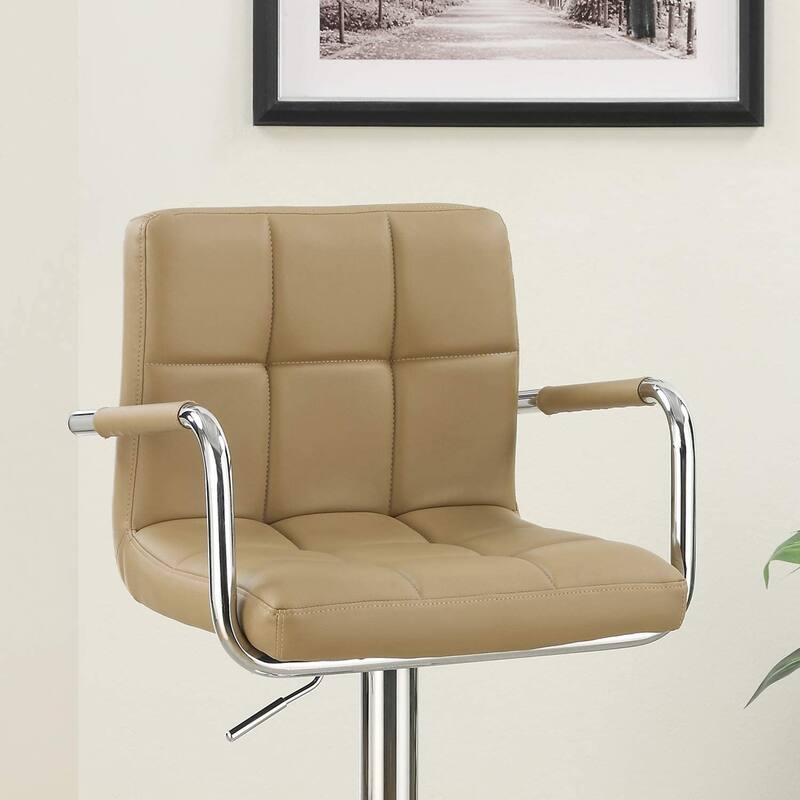 Faux Leather Bar Stool Set of 2, Adjustable Counter Height Chairs with Armrests, Kitchen Island Stools with Back