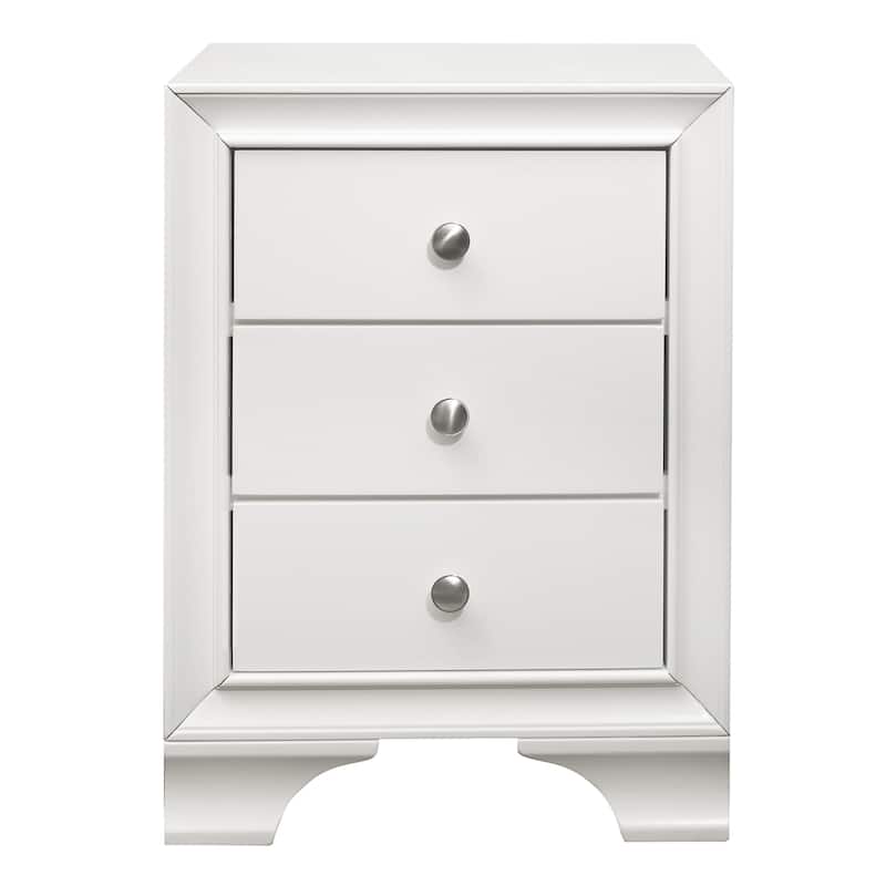 Elegant White Finish Nightstand - Polished Chrome Tone Knobs - Convenient USB Charging
